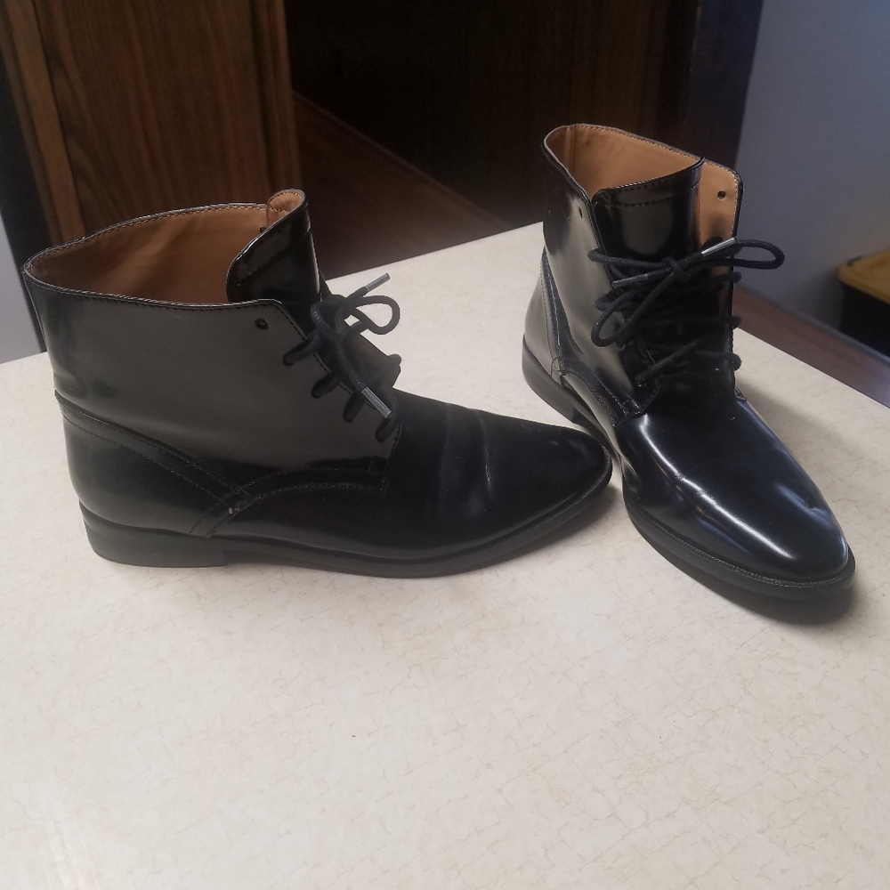 Zara black lace up patent boots